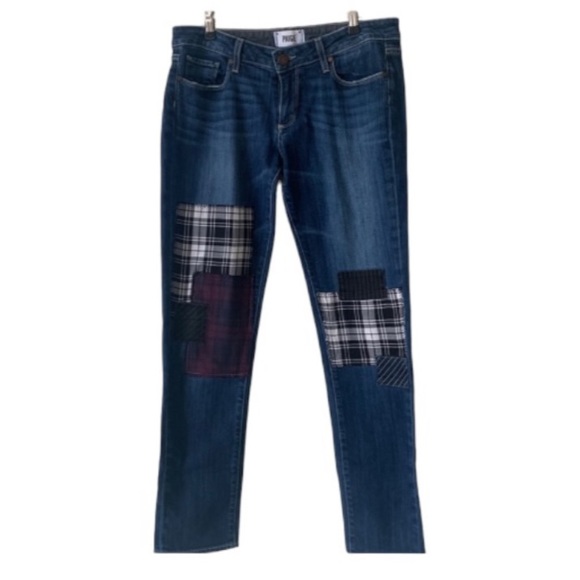 PAIGE JIMMY JIMMY PATCH PLAID BOYFRIEND JEANS SIZE 28 - Picture 2 of 13
